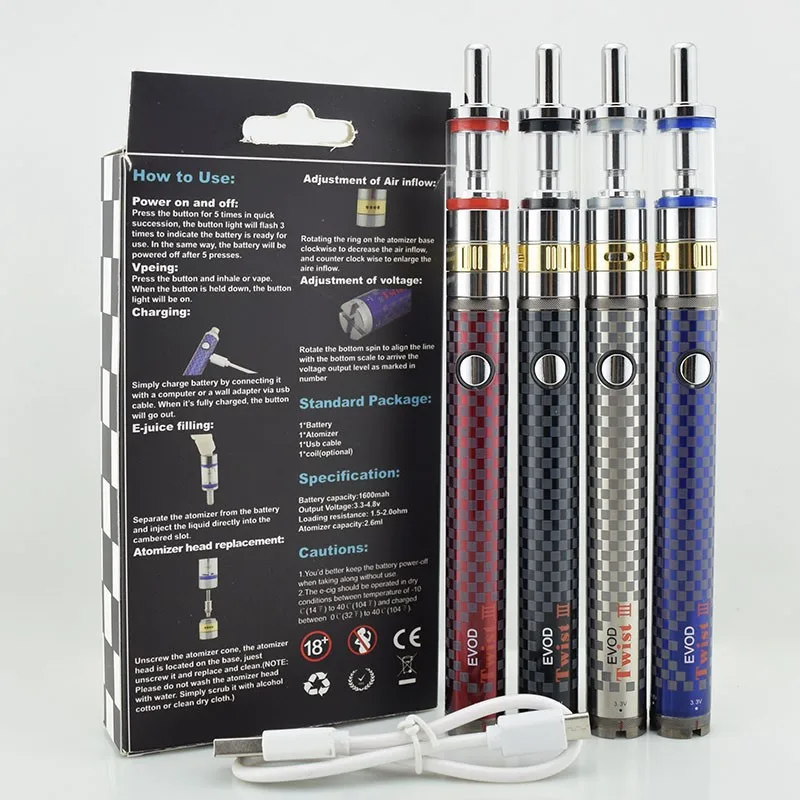 SUB TWO Electronic Cigarette Evod Twist III M16 Kits Evod Twist 3 Evod VV E Cigs Battery Airflow Control Atomizer Vape Pen Tank