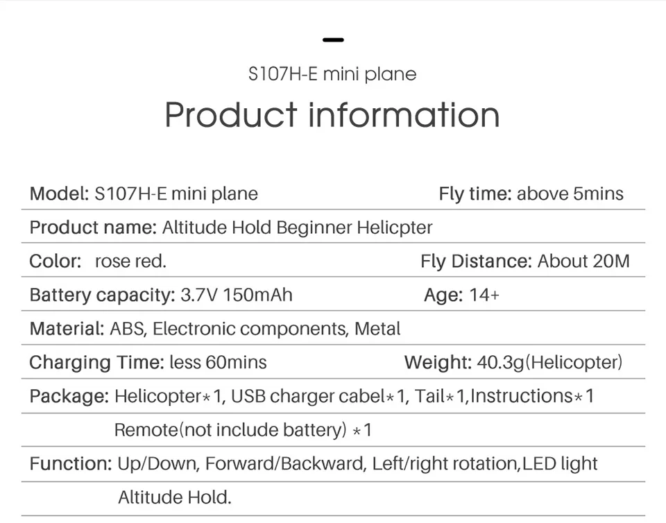 2.4G 3.5CH Hover Altitude Hold RC Helicopter With Gyro RTF - S107H 17 2.4G 3.5CH Hover Altitude Hold RC Helicopter With Gyro RTF - S107H 17