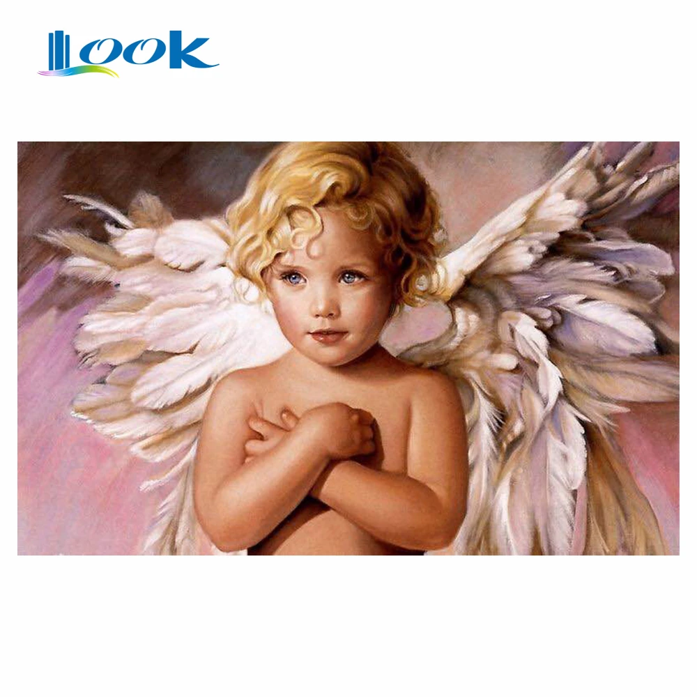 Фото Изображения пронумерованы маленький ангел с абстрактным рисунком на холсте