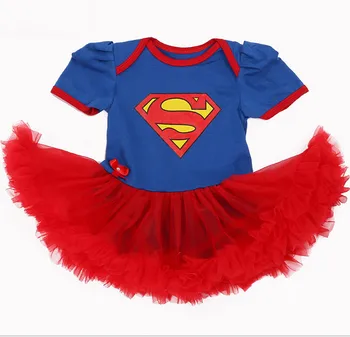 

Blue Superman Baby Costumes Lace Petti Romper Dress 1st Birthday Outfits Bebe Jumpsuit Newborn Baby Girl Clothes Infant Clothing