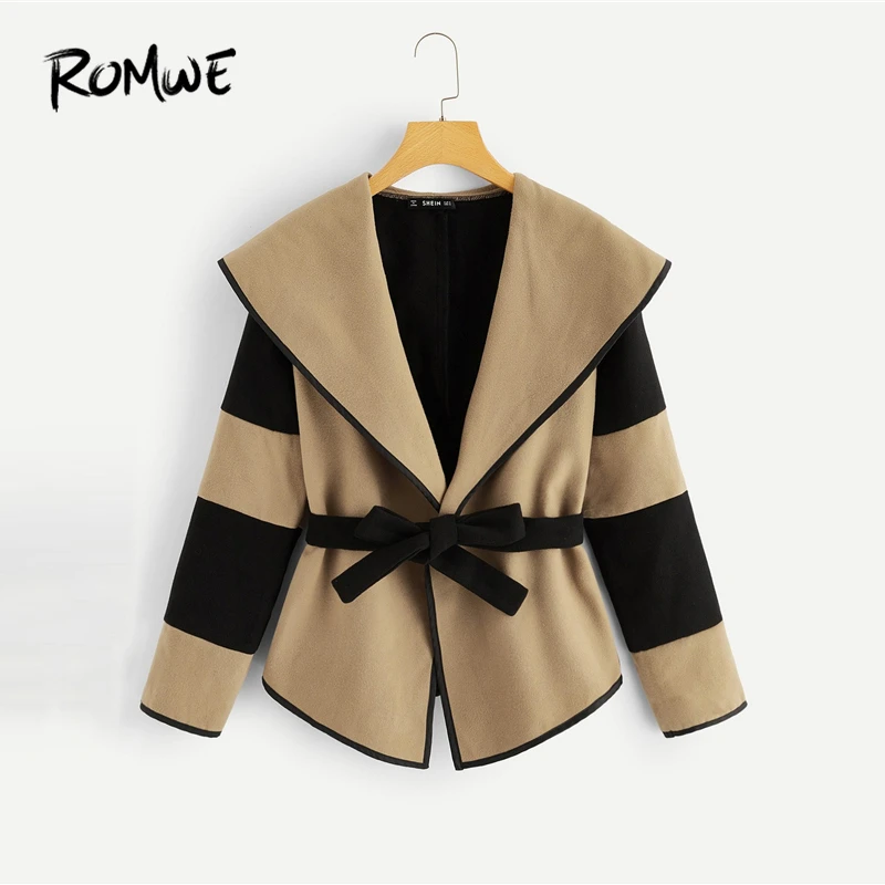 ROMWE Two-Tone Shawl Collar Belted Coat 2019 Fashion Long Sleeve Spring Autumn Coat Women Glamorous Khaki Clothes Outer
ROMWE Two-Tone Shawl Collar Belted Coat 2019 Fashion Long Sleeve Spring Autumn Coat Women Glamorous Khaki Clothes Outer