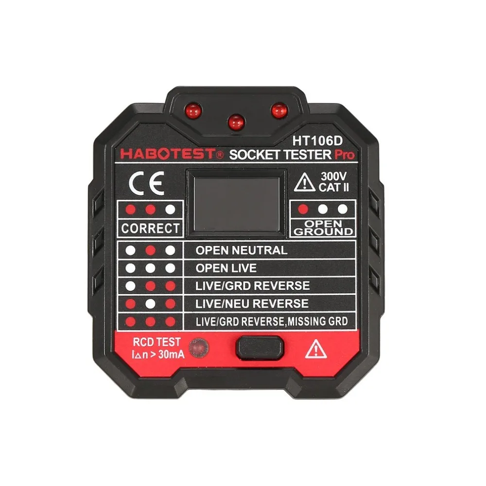 HABOTEST HT106D Socket Testers Voltage Test detector EU Plug Ground Zero Line Polarity Phase Check |