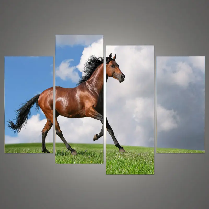 Image 4 Panels horse art large picture frames Wall painting print on canvas for home decor ideas paints on Wall pictures No framed