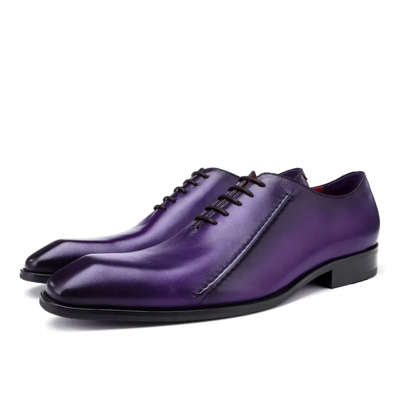 Мужская деловая обувь ручной работы фиолетового и черного цвета Мужские