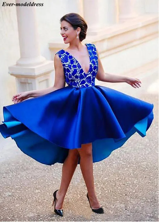 Royal Blue Short Prom Dresses Lace 2019 Hi-Lo Tea-Length Deep V-Neck Backless Sexy Formal Party Gowns Vestidos De Festa Cheap
Royal Blue Short Prom Dresses Lace 2019 Hi-Lo Tea-Length Deep V-Neck Backless Sexy Formal Party Gowns Vestidos De Festa Cheap