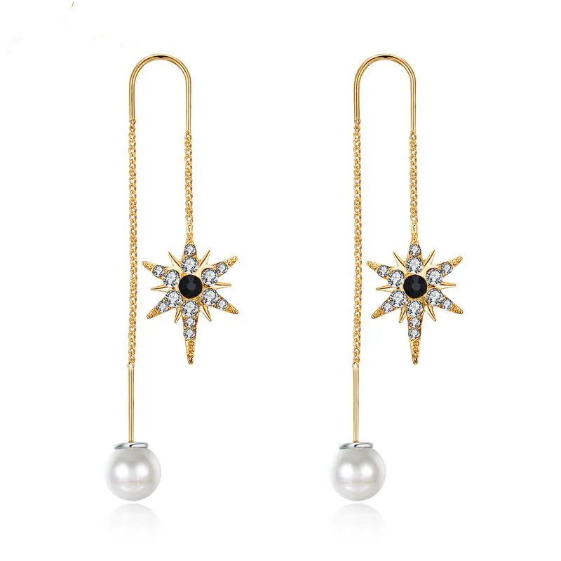 New fashion personality high quality creative luxury super flash crystal pearl female fringe long ear line jewelry gift | Украшения и