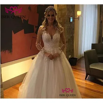 Bridal Dresses Decorate with Bright Sequined Pearls See-through Long Sleeves Great Crystal Embroidery Button vestidos w0338
Bridal Dresses Decorate with Bright Sequined Pearls See-through Long Sleeves Great Crystal Embroidery Button vestidos w0338