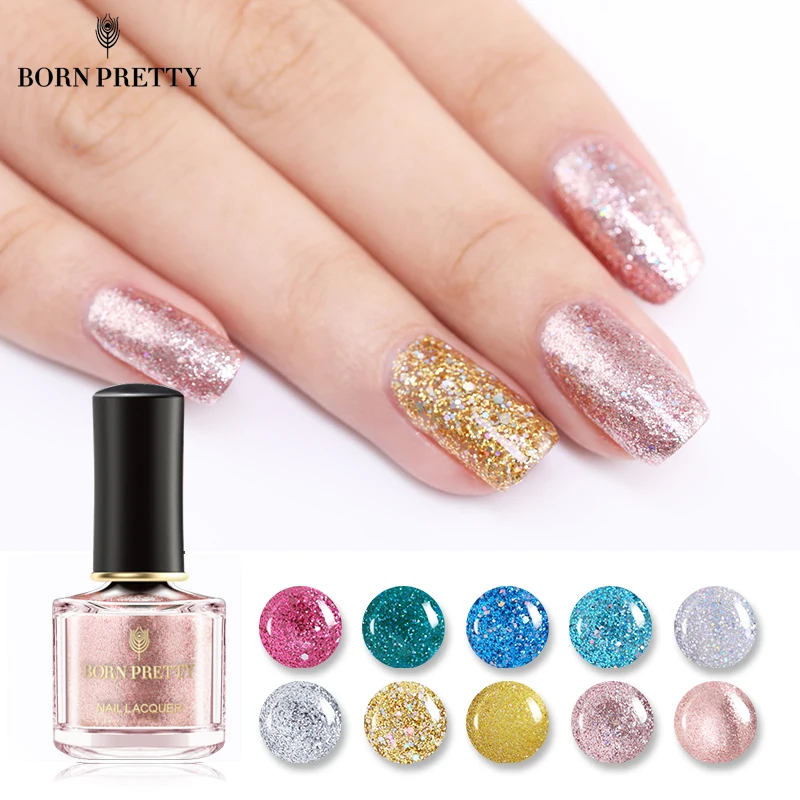 

BORN PRETTY Glitter Peel Off Nail Polish 6ml Pink Silver Shimmer Sequins Odorless Lacquer Varnish Fast Dry Nail Art Polish