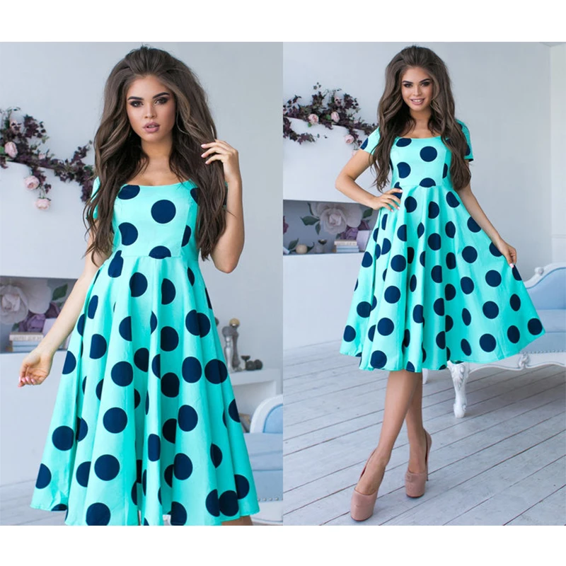 Women Vintage Elegant Dot Printed A-line Mid Dress Short Sleeve O neck Bohemian Dress 2019 Summer New Fashion Chic Women Dress
Women Vintage Elegant Dot Printed A-line Mid Dress Short Sleeve O neck Bohemian Dress 2019 Summer New Fashion Chic Women Dress