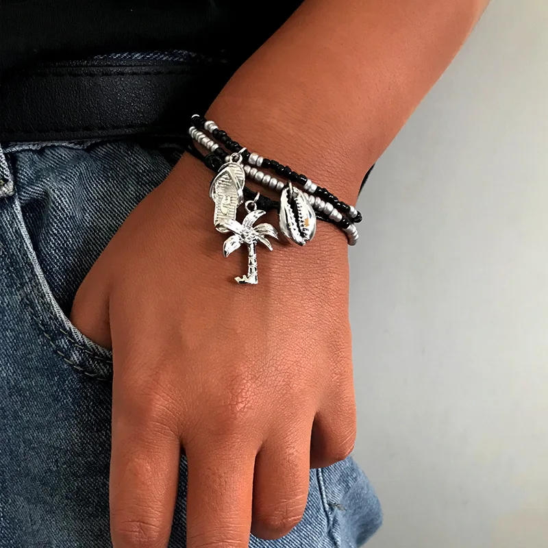 8Seasons Fashion Bohemian Bracelet Set Black Color Wax Rope Chain Black Grey Beads Alloy Tree Shell Pendant Trendy Gift,1 Set
8Seasons Fashion Bohemian Bracelet Set Black Color Wax Rope Chain Black Grey Beads Alloy Tree Shell Pendant Trendy Gift,1 Set