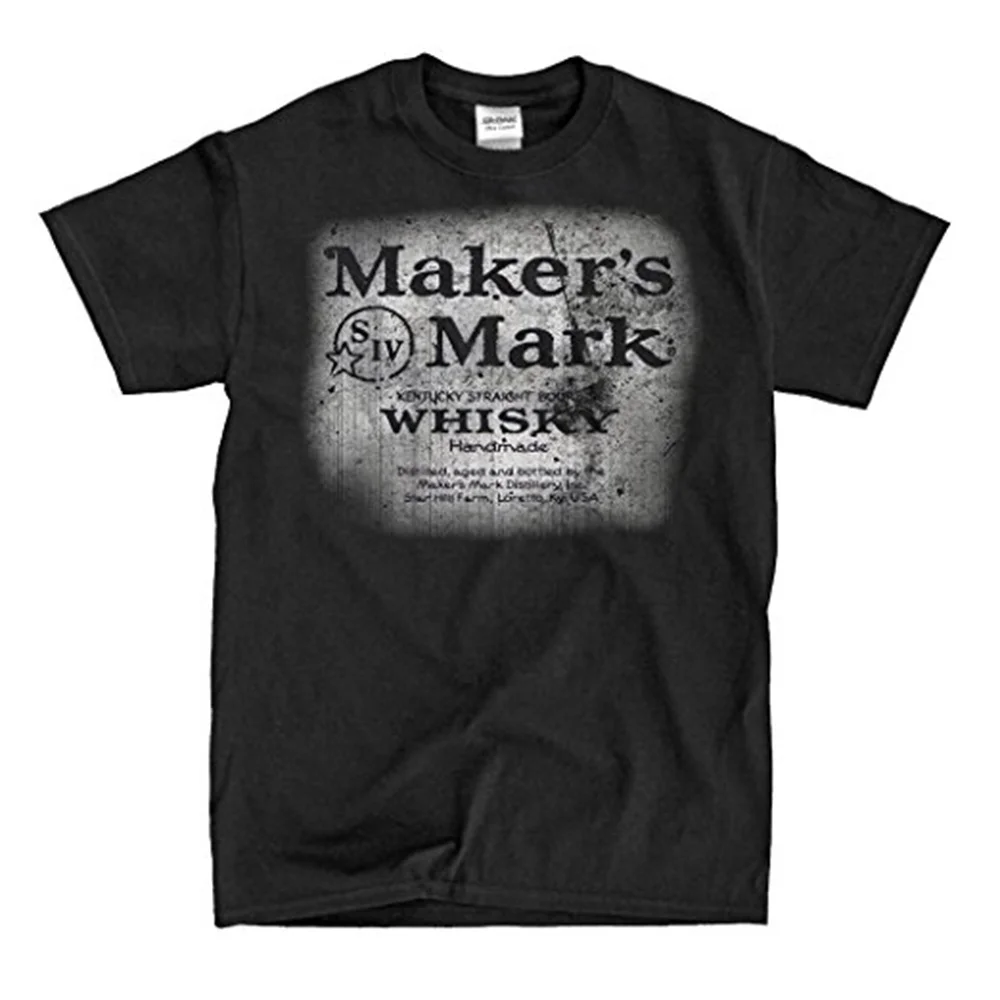 Винтаж Марк Maker's виски черная футболка Для мужчин короткий рукав с округлым