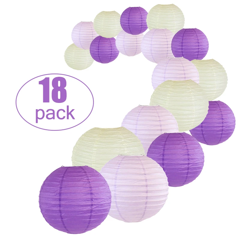 18 Pcs/Set 6"-14" Chinese Paper Lantern boule chinoise Assorted Sizes Purple Beige lampion papier for Wedding Hanging Decor | Дом и