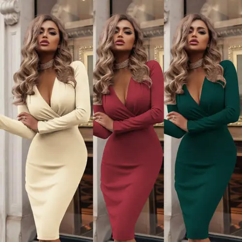 Elegant Fashion Women Sexy Deep V Neck Bodycon Dress Evening Party Formal Dress Club Party Dress 2019
Elegant Fashion Women Sexy Deep V Neck Bodycon Dress Evening Party Formal Dress Club Party Dress 2019