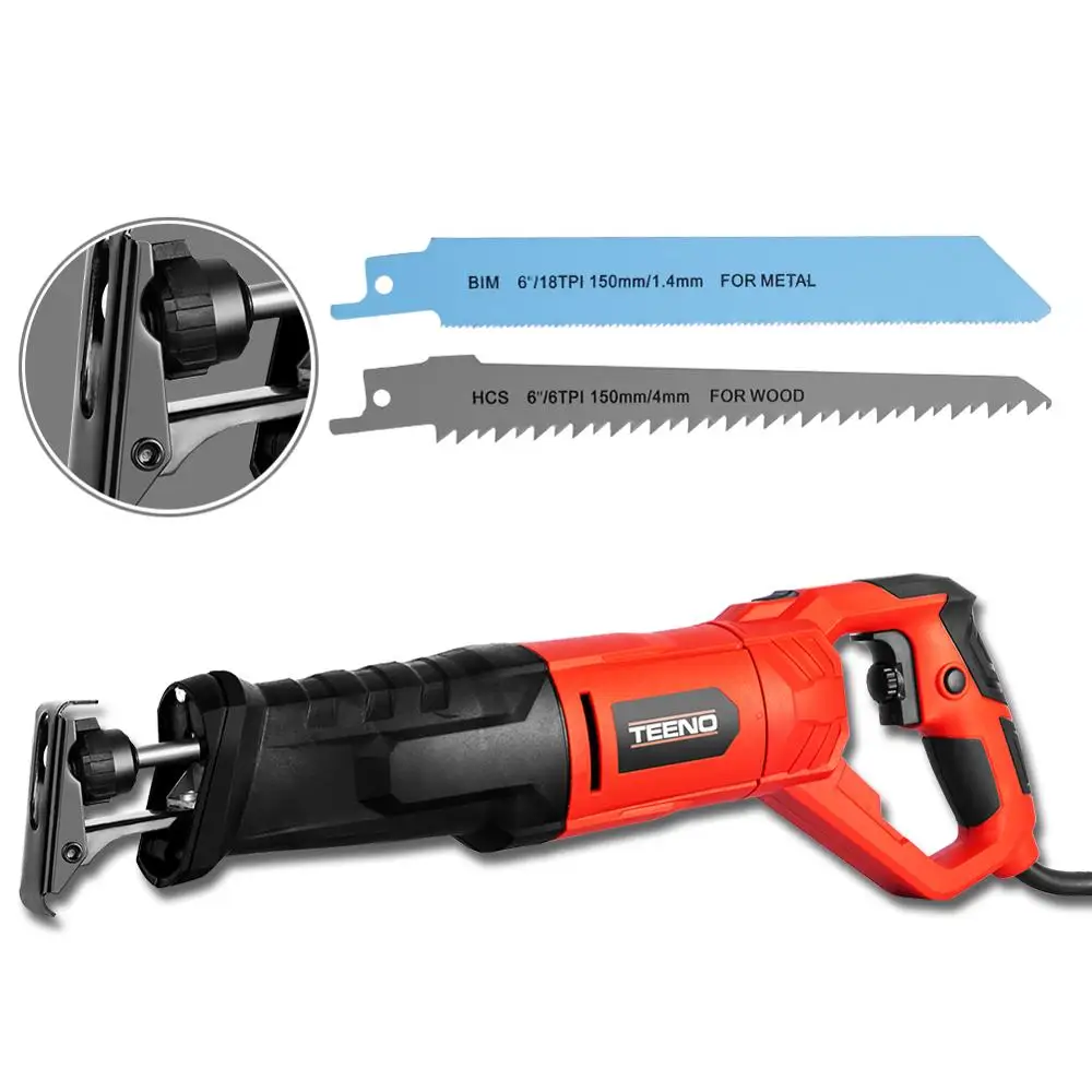 TEENO Electric Saw Reciprocating Saw for Wood Metal Plasitic Pipe 850W Cutting Power Saw Tool with 2PC Saw Blades 1PC Hex Key
TEENO Electric Saw Reciprocating Saw for Wood Metal Plasitic Pipe 850W Cutting Power Saw Tool with 2PC Saw Blades 1PC Hex Key