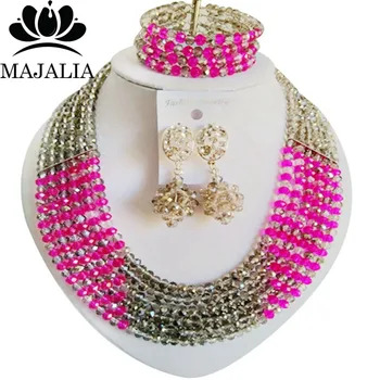 Majalia Fashion Silver gray and Hot pink Nigerian Wedding African Jewelry Set Crystal Necklace Bride Jewelry Sets 6CF022
Majalia Fashion Silver gray and Hot pink Nigerian Wedding African Jewelry Set Crystal Necklace Bride Jewelry Sets 6CF022