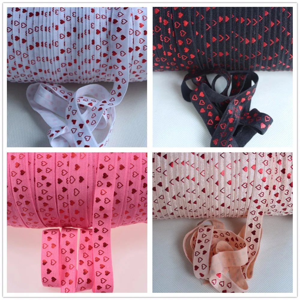 5 colors 5/8 inch Valentine foe red Foil heart printed fold over elastic for hair accessory
5 colors 5/8 inch Valentine foe red Foil heart printed fold over elastic for hair accessory