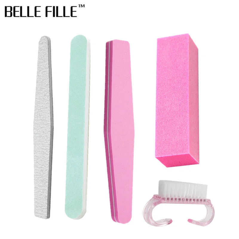 Belle Fille 5 шт. пилка для ногтей блок розовая Чистящая Кисть-инструмент маникюра