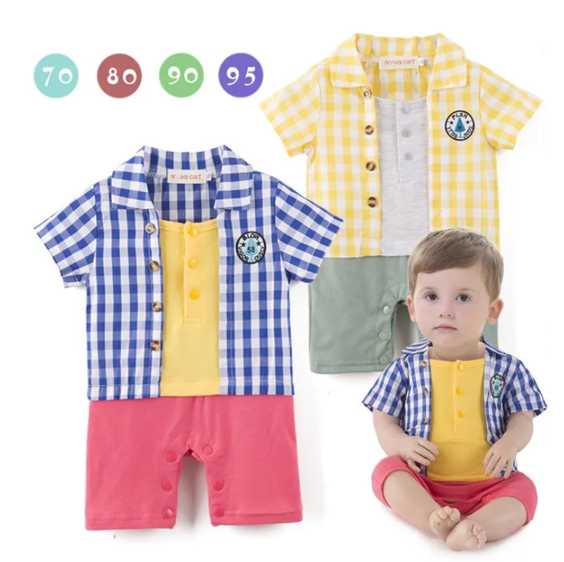 2019 Summer New Arrival Handsome Plaid Splicing Style Short Sleeves False Two Pieces Baby Boy's Jumpsuits/Baby Romper 3067
2019 Summer New Arrival Handsome Plaid Splicing Style Short Sleeves False Two Pieces Baby Boy's Jumpsuits/Baby Romper 3067