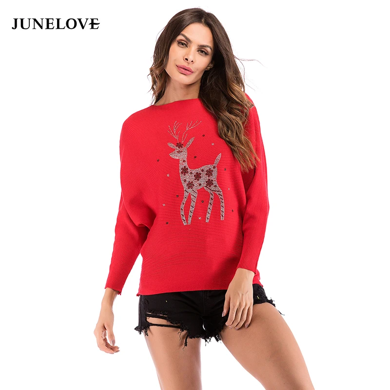 JuneLove New Reindeer Christmas Sweater Women Long Sleeve O Neck Casual Top Pullovers Hot Drilling Knitted Sweater lady Clothing
JuneLove New Reindeer Christmas Sweater Women Long Sleeve O Neck Casual Top Pullovers Hot Drilling Knitted Sweater lady Clothing