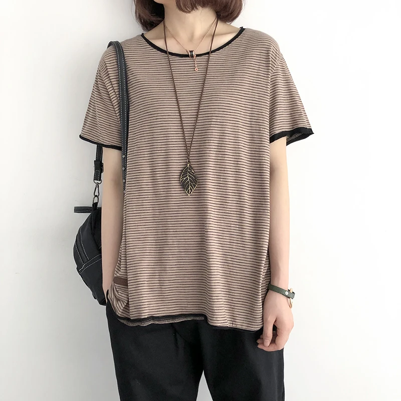 Fashion 2019 Striped Tshirt Bamboo Cotton Summer New Female Contrast Color Short Sleeves Basic Casual Loose Tops YoYiKamomo
Fashion 2019 Striped Tshirt Bamboo Cotton Summer New Female Contrast Color Short Sleeves Basic Casual Loose Tops YoYiKamomo