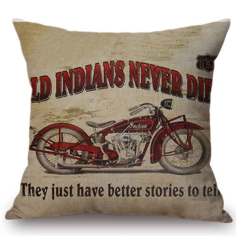 

45x45 cm Square Vintage Classic Motorcycle Poster Sofa Cushion Cover Home Decor Retro Motorbike Throw Pillow Cover Free Shipping