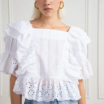 Summer Boho Style Women Shirt Square Collar Hollow Out Puff Sleeve Ruffle Blouse Female New 2019 Fashion Casual Crochet Lace Top
Summer Boho Style Women Shirt Square Collar Hollow Out Puff Sleeve Ruffle Blouse Female New 2019 Fashion Casual Crochet Lace Top