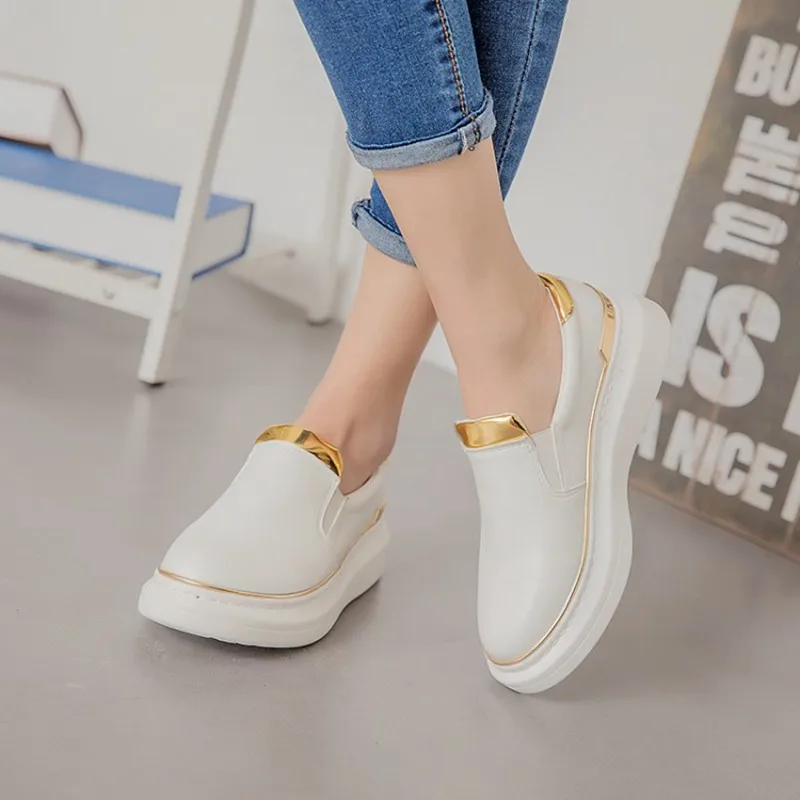 COOTELILI Autumn White Platform Flat Shoes Woman Ladies Shoes Comfortable Creepers PU Leather Oxford Shoes For Women 35-40 (7)