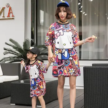 2019 summer tide brand cartoon printing kt cat long section parent-child personality a family of three female dresses women
2019 summer tide brand cartoon printing kt cat long section parent-child personality a family of three female dresses women