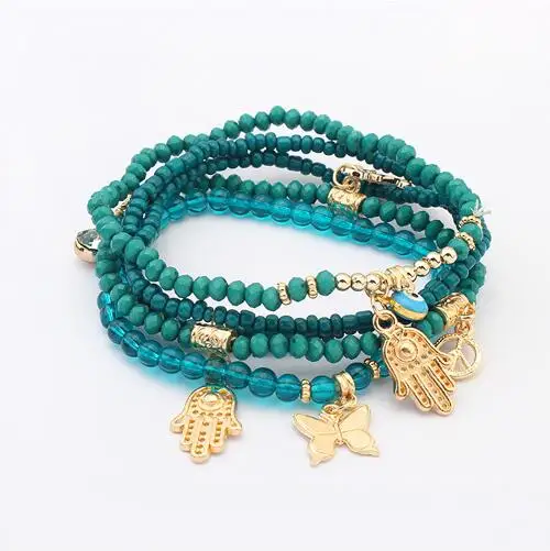 LEMOER Lucky Kabbalah Fatima Hamsa ручной синий сглаза амулеты Браслеты И Многослойные Бусины