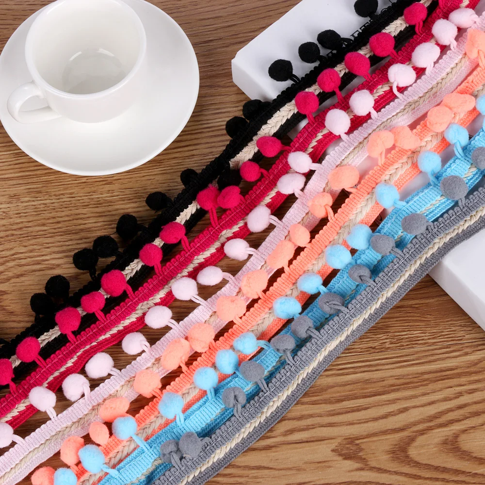 

1yard Embroidered Trim Ribbon 1.2CM Pom Ball Fringe Ribbon Crafts Lace DIY Handmade Sewing Accessories Decoration Supplies