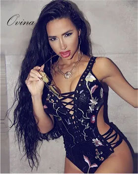 Black Sexy Bikini Womens V Neck Sleeveless Floral Embroidery Lace Up Cut Out Side Bandage Bodysuit
Black Sexy Bikini Womens V Neck Sleeveless Floral Embroidery Lace Up Cut Out Side Bandage Bodysuit