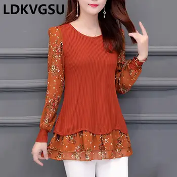 Long Sleeve Women Shirt Spring Autumn Korean Spliced Blouse Floral Large Size Fashion O-neck Women Casual Chiffon Shirt Is1720
Long Sleeve Women Shirt Spring Autumn Korean Spliced Blouse Floral Large Size Fashion O-neck Women Casual Chiffon Shirt Is1720