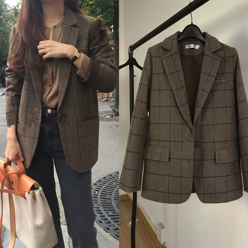 Women's woolen small suit women's jacket spring and autumn chic plaid short paragraph woolen thickening casual suit Loose
Women's woolen small suit women's jacket spring and autumn chic plaid short paragraph woolen thickening casual suit Loose