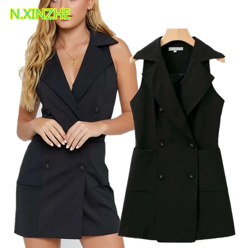 N.XINZHE 2018 women clothing sleeveless notched solid waistcoat dress Female high street fashion slim mini vests dresses W2450
N.XINZHE 2018 women clothing sleeveless notched solid waistcoat dress Female high street fashion slim mini vests dresses W2450