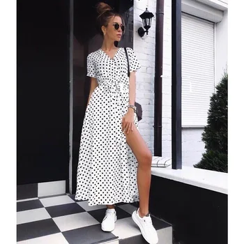Women Polka Dot Print A Line Party Dress Sexy V Neck Short Sleeve Split Dress 2020 Summer Casual Beach Boho Maxi Dress Vestidos
Women Polka Dot Print A Line Party Dress Sexy V Neck Short Sleeve Split Dress 2020 Summer Casual Beach Boho Maxi Dress Vestidos