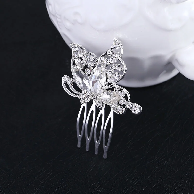 Fantastic Austrian Crystal Butterfly Tiara Silver Plated Wedding Hair Accessories Bridal Women Hair Comb Tiaras (3)