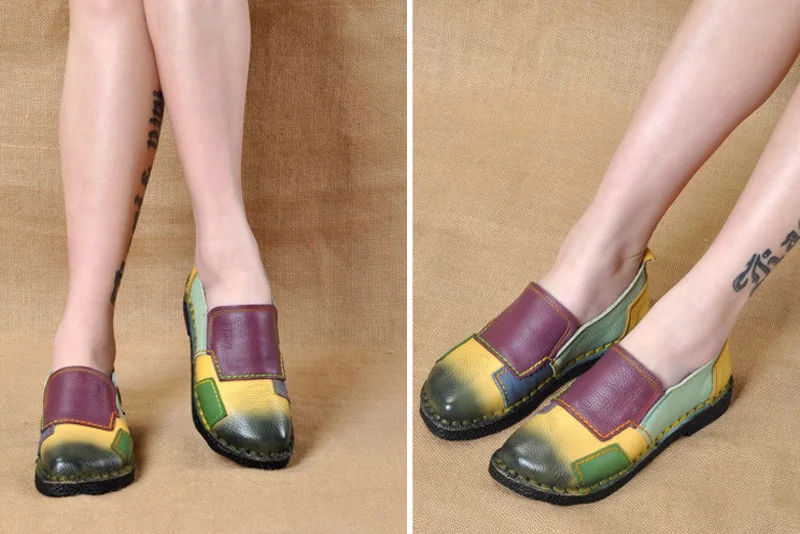 Mixed Colors Women Flats Natural Cow Leather Casual Simple Shoes 2018 Spring Autumn Loafers Slip On Women's Flat Shoes Moccasins (3)