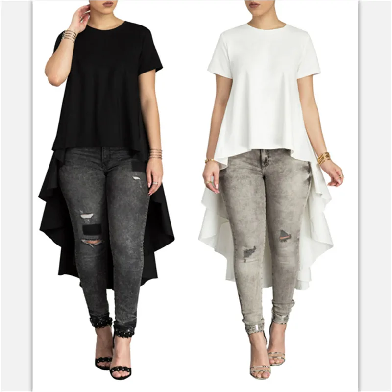Women tops sweet Blouses & Shirts ruffles at back round neck black white color casual asymmetric shirt for ladies
Women tops sweet Blouses & Shirts ruffles at back round neck black white color casual asymmetric shirt for ladies