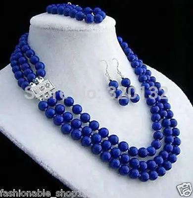 Beautiful New 3row blue Lapis Gem beads necklace earring bracelet AAA Silver Hook free shipping
Beautiful New 3row blue Lapis Gem beads necklace earring bracelet AAA Silver Hook free shipping