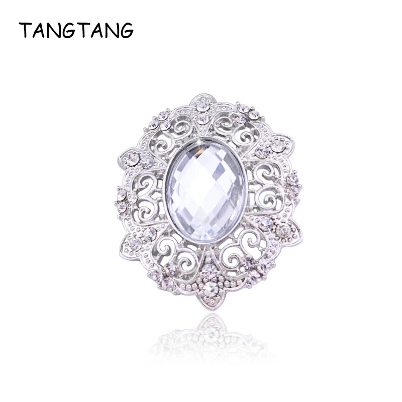 

TANGTANG Oval Brooch For Girl Clear Acrylic Stone Brooch Pins Wedding Embellishment Accessories Pins And Brooches Silver Tone