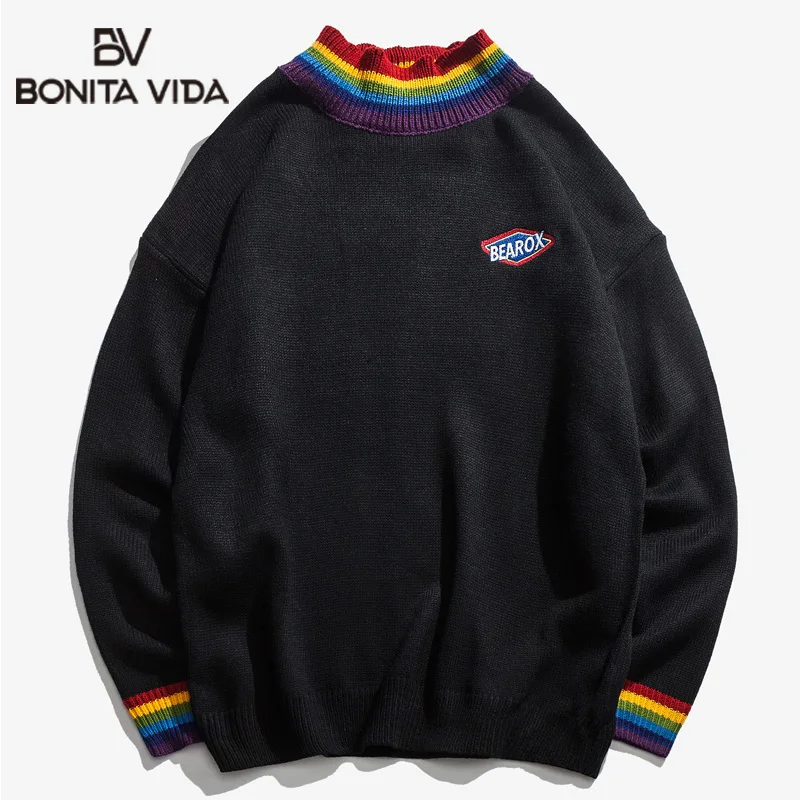 Bonita Vida Rainbow Collar Pullover Men's Sweater 2019 Winter Harajuku Loose Sweater For Men High Street Black White Sweaters
Bonita Vida Rainbow Collar Pullover Men's Sweater 2019 Winter Harajuku Loose Sweater For Men High Street Black White Sweaters