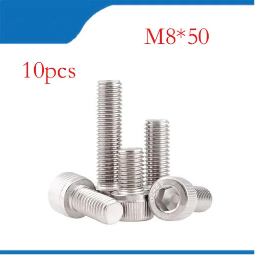 

M8 screws m8 bolt 10pcs/Lot Metric Thread DIN912 M8x50 mm M8*50 mm 304 Stainless Steel Hex Socket Head Cap Screw Bolts