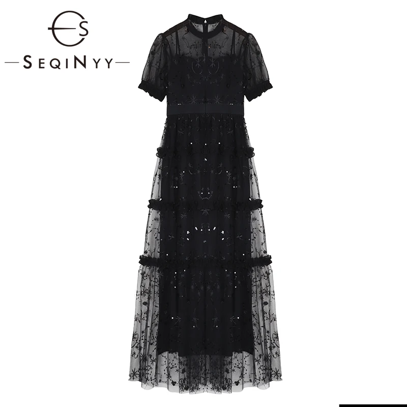 SEQINYY Maxi Dress 2019 Summer Spring New Fashion Design Short Sleeve Ruffles High Quality Embroidery Flowers Sequins Mesh Dress
SEQINYY Maxi Dress 2019 Summer Spring New Fashion Design Short Sleeve Ruffles High Quality Embroidery Flowers Sequins Mesh Dress