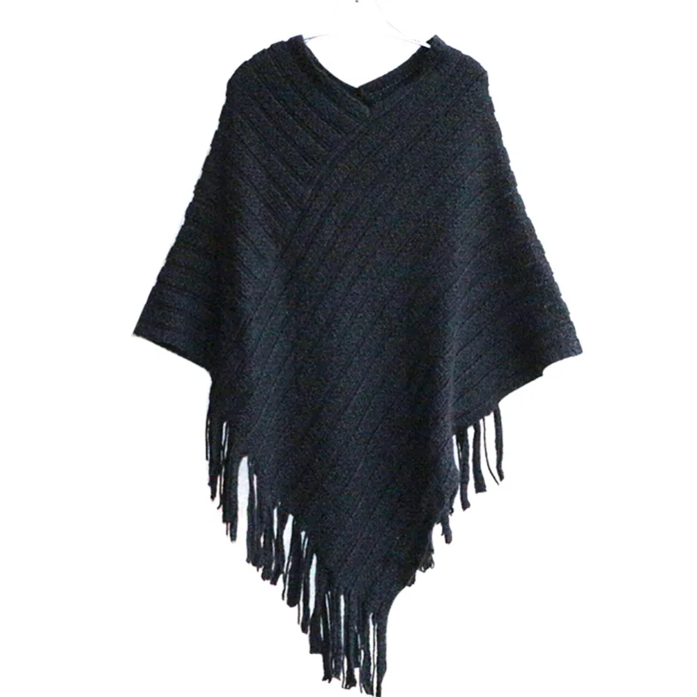 Image Autumn Clothes Shawl Scarf  Sweater Women Women Cardigan  Ladies Cape Coat Fringe Poncho Oblique Stripe Coat Bohemian New