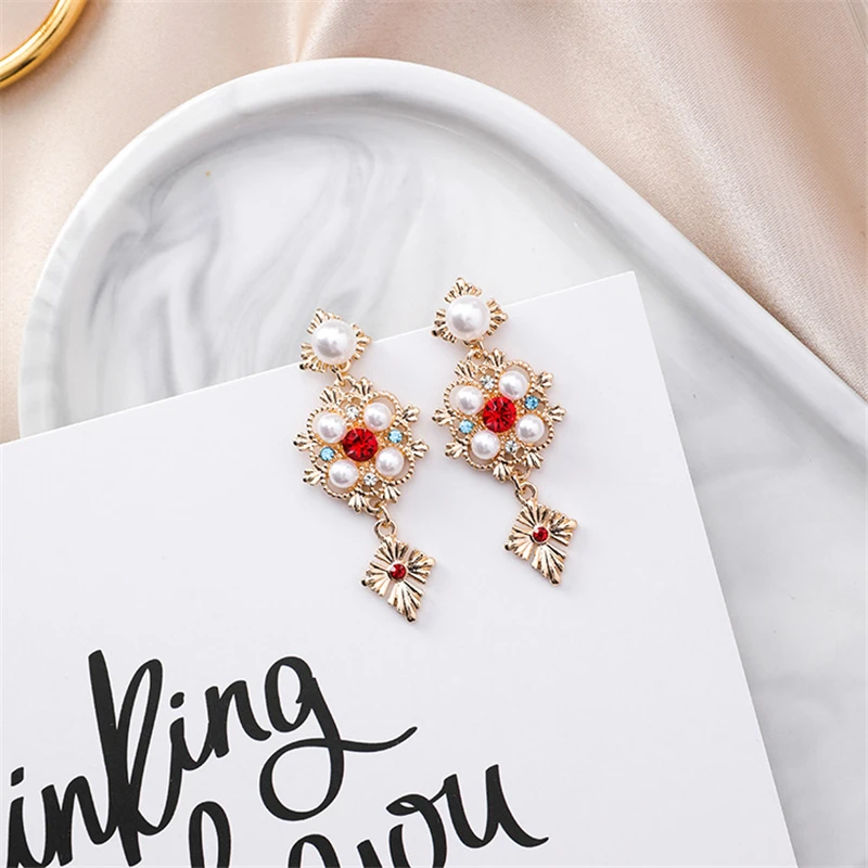 Фото New Baroque Vintage Fashion Statement Jewelry Colorful Crystal Long Earrings For Women Simulated Pearl Love Heart Drop Pendiente | Украшения