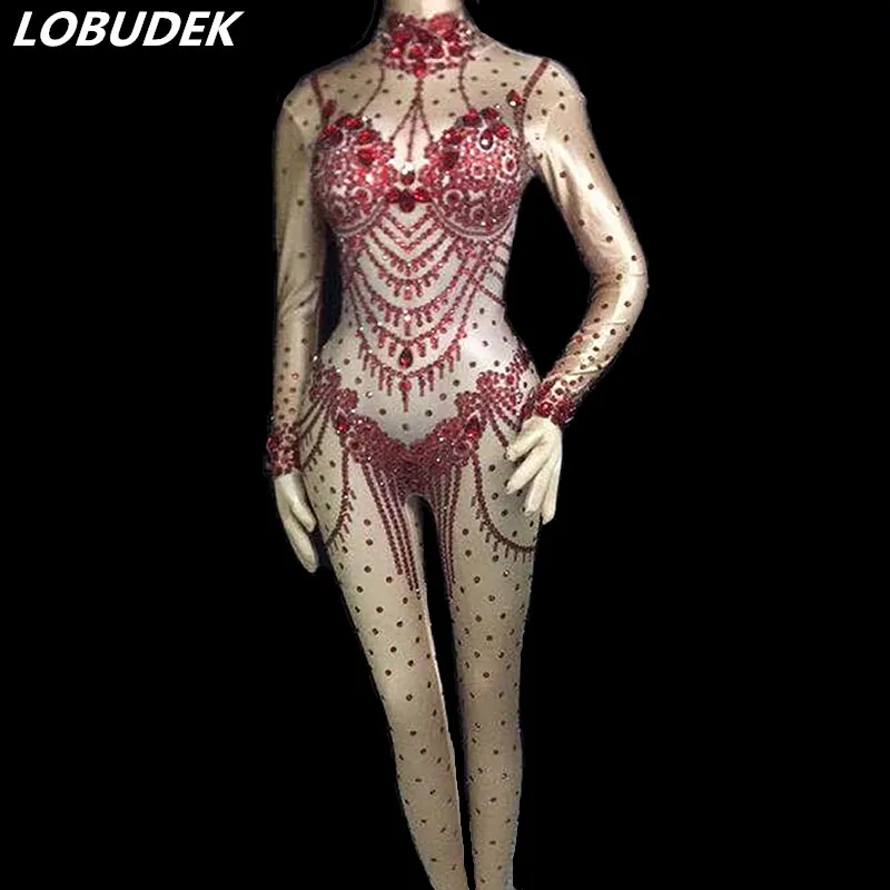 New Red Black Big Rhinestones Jumpsuits Sexy Nude Leotard Crystals Bodysuit Nightclub DJ Singer Women Pole Dancing Stage Costume
New Red Black Big Rhinestones Jumpsuits Sexy Nude Leotard Crystals Bodysuit Nightclub DJ Singer Women Pole Dancing Stage Costume