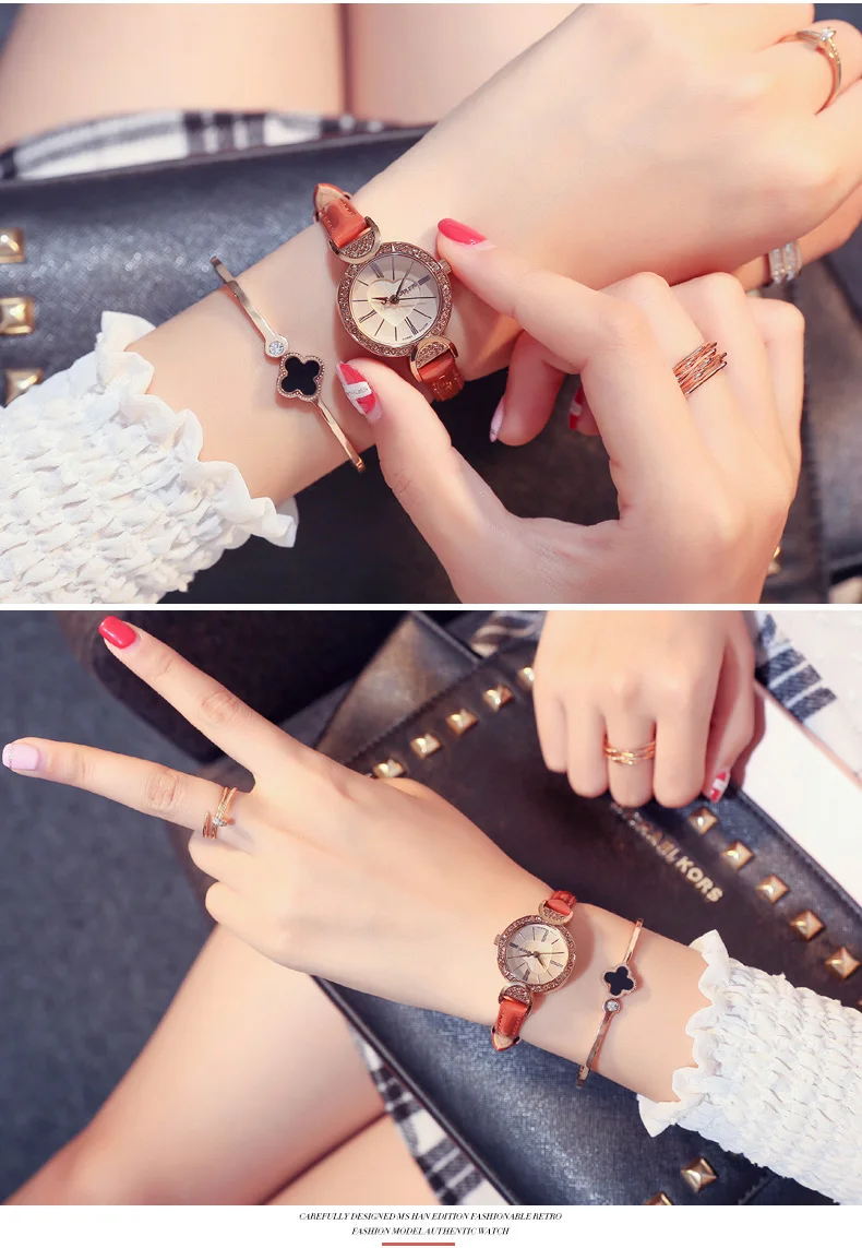 Lady Women s Watch Japan Quartz Fashion Fine Hours Clock Leather Bracelet Cute Mini Heart Rhinestones Girl s Gift Julius Box 779 us146