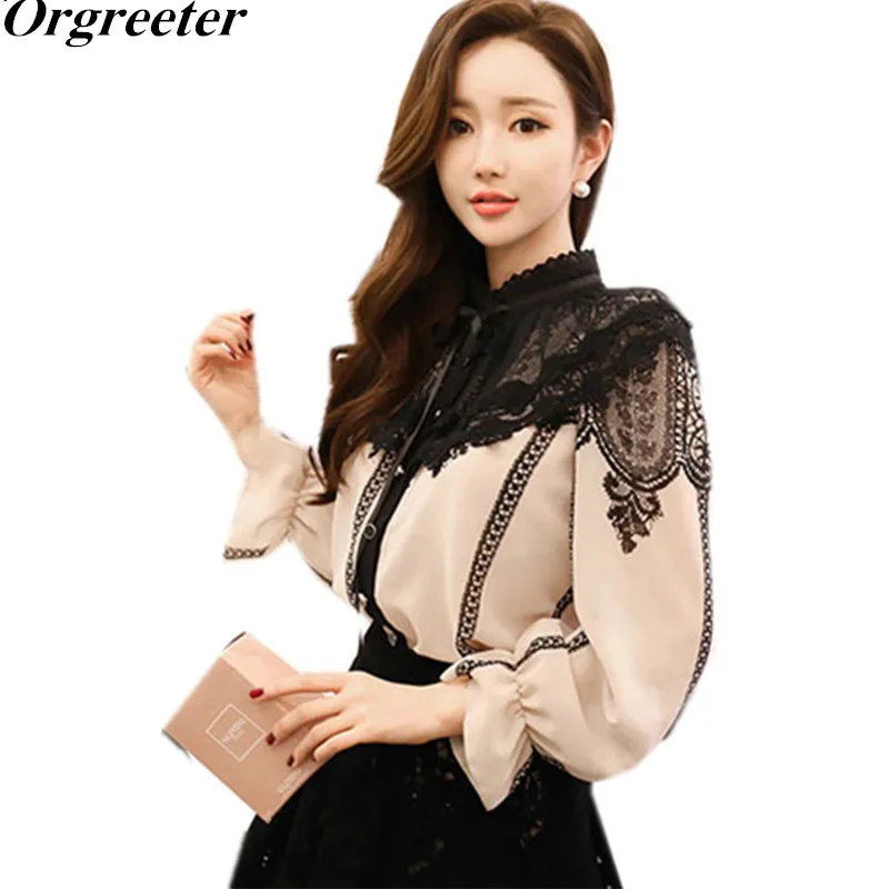 Orgreeter Autumn New 2018 Long Flare Sleeve Stand Collar Bow Tie Shirts Women Elegant Vintage Lace Patchwork Blouses Tops
Orgreeter Autumn New 2018 Long Flare Sleeve Stand Collar Bow Tie Shirts Women Elegant Vintage Lace Patchwork Blouses Tops