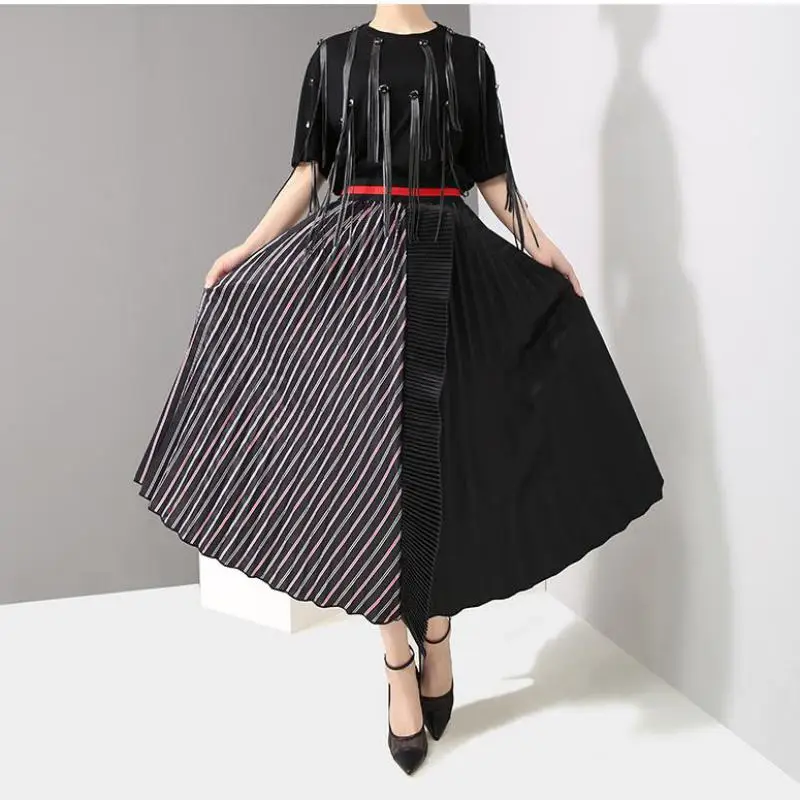 High Elastic Waist Black Hit Color Skirt Pleated Stitching Loose Half-body Skirt 2019 New Spring Summer Women Fashion Tide 852
High Elastic Waist Black Hit Color Skirt Pleated Stitching Loose Half-body Skirt 2019 New Spring Summer Women Fashion Tide 852