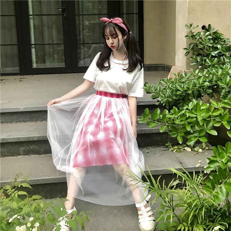 Korean kawaii Style Red Plaid Patchwork Tulle Tutu Black Pleated Long Skirts Womens Cute High Waisted Elastic Waist Mesh Skirt
Korean kawaii Style Red Plaid Patchwork Tulle Tutu Black Pleated Long Skirts Womens Cute High Waisted Elastic Waist Mesh Skirt
